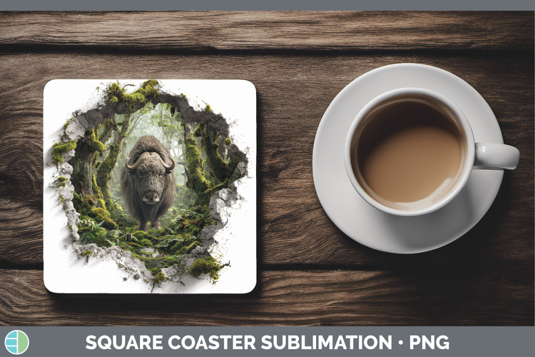Musk Ox Woodland 3D Hole Square Coaster Sublimation Design