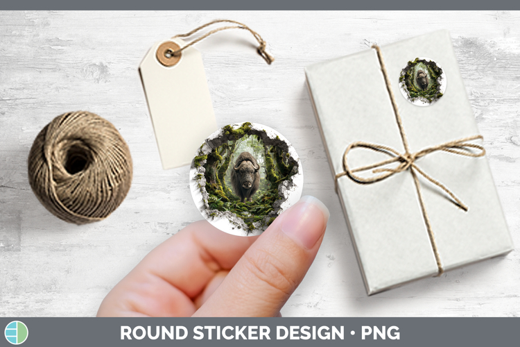 Musk Ox Woodland 3D Hole Stickers Design