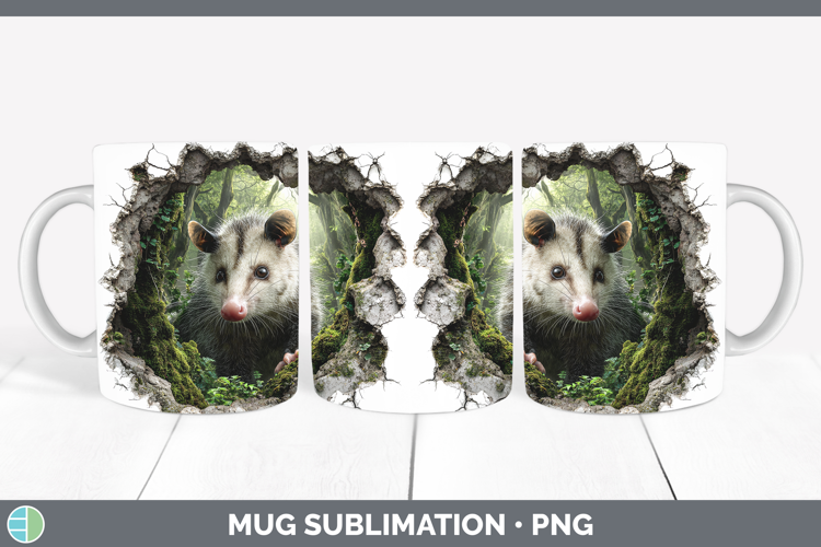 Opossum Woodland 3D Hole Mug Wrap Sublimation Design
