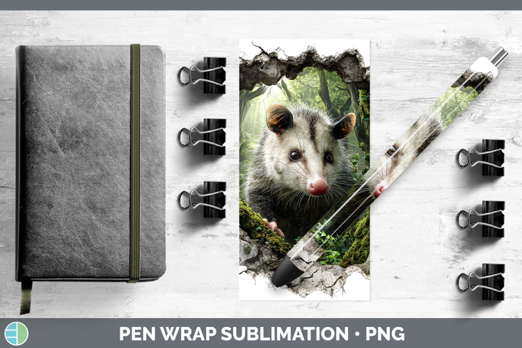 Opossum Woodland 3D Hole Pen Wrap Sublimation Design