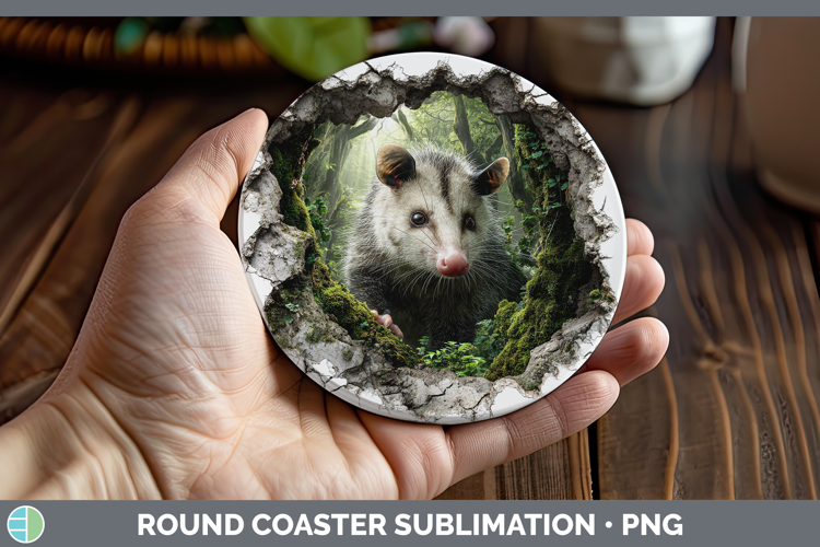 Opossum Woodland 3D Hole Round Coaster Sublimation Design