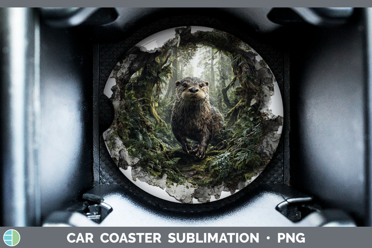 Otter Woodland 3D Hole Car Coaster Sublimation Design