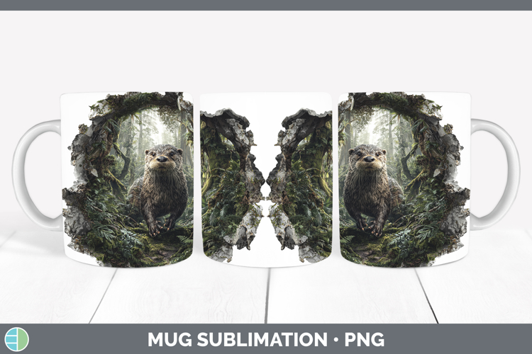 Otter Woodland 3D Hole Mug Wrap Sublimation Design