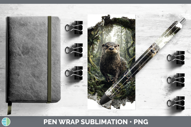 Otter Woodland 3D Hole Pen Wrap Sublimation Design