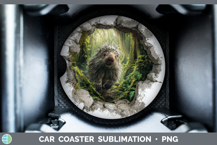 Porcupine Woodland 3D Hole Car Coaster Sublimation Design