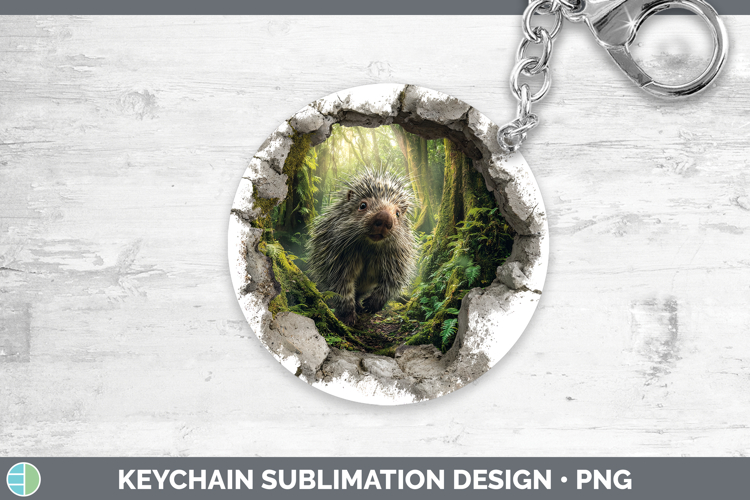 Porcupine Woodland 3D Hole Keychain Sublimation Design