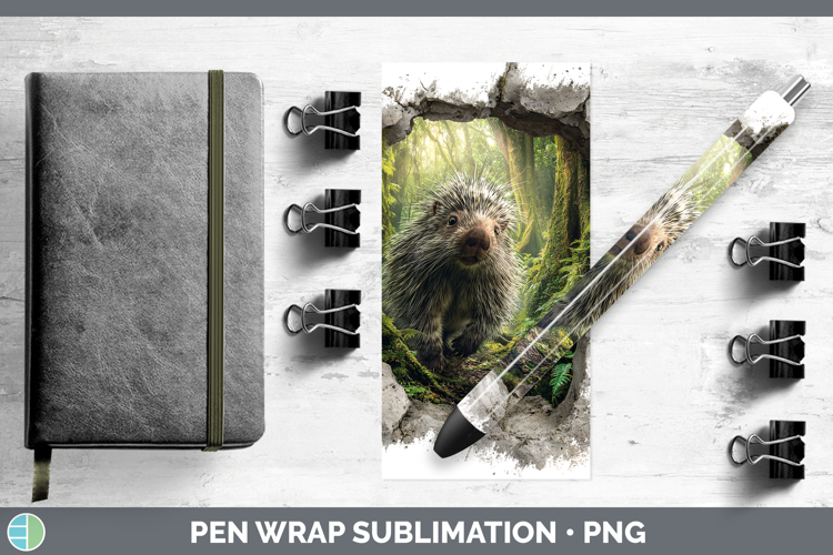 Porcupine Woodland 3D Hole Pen Wrap Sublimation Design