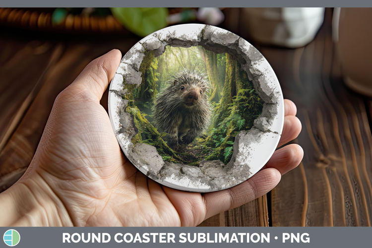 Porcupine Woodland 3D Hole Round Coaster Sublimation Design