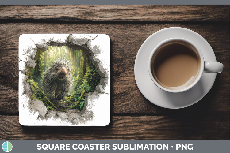 Porcupine Woodland 3D Hole Square Coaster Sublimation Design