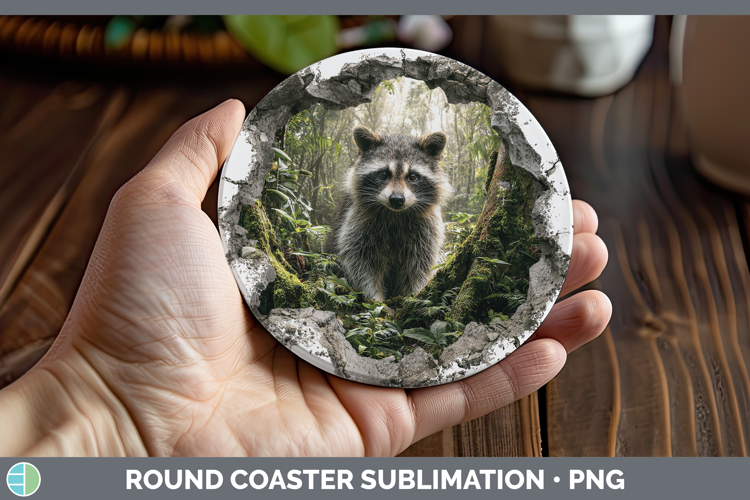 Raccoon Woodland 3D Hole Round Coaster Sublimation Design