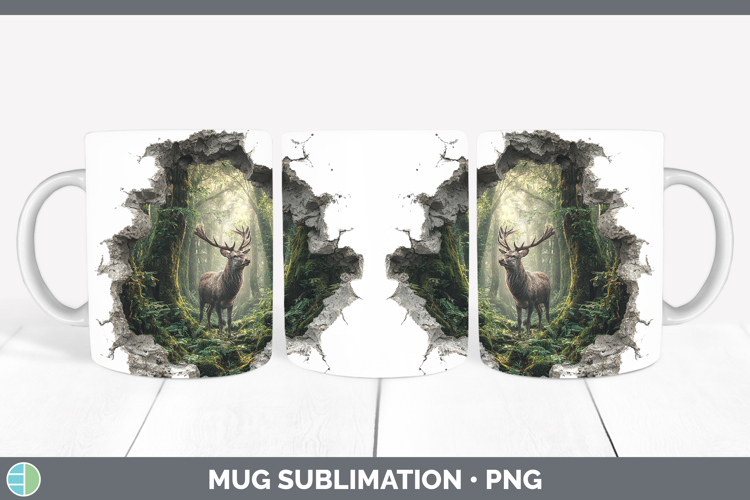Reindeer Woodland 3D Hole Mug Wrap Sublimation Design