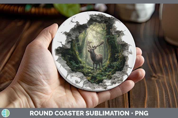 Reindeer Woodland 3D Hole Round Coaster Sublimation Design