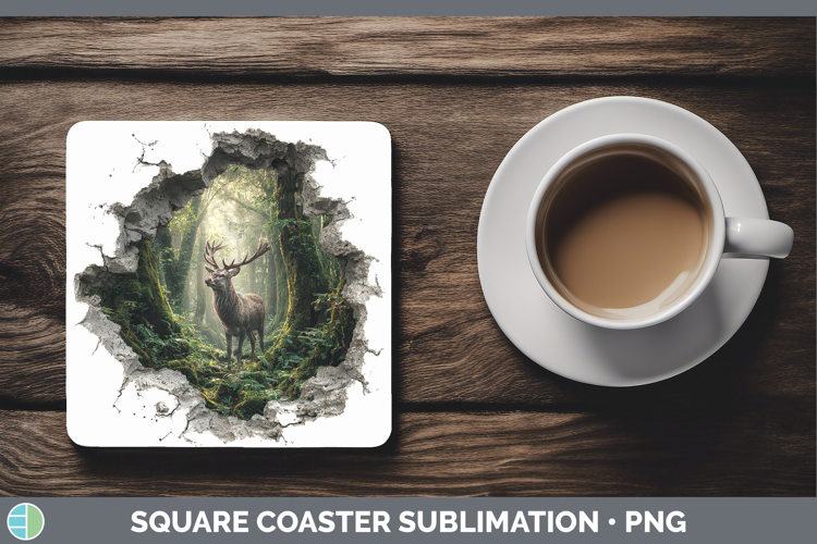 Reindeer Woodland 3D Hole Square Coaster Sublimation Design