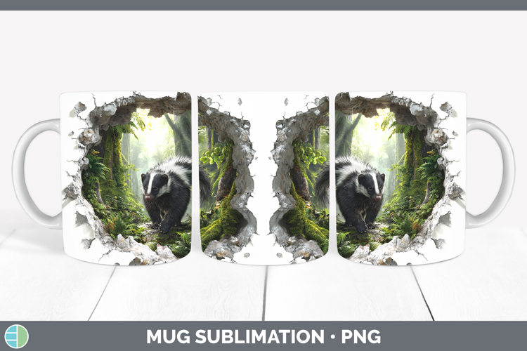 Skunk Woodland 3D Hole Mug Wrap Sublimation Design