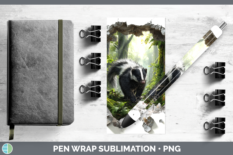 Skunk Woodland 3D Hole Pen Wrap Sublimation Design