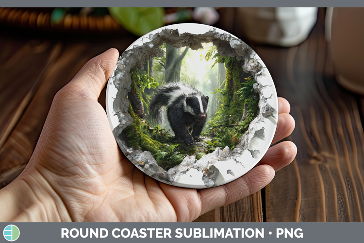 Skunk Woodland 3D Hole Round Coaster Sublimation Design