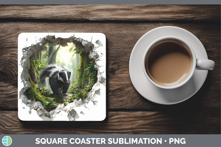 Skunk Woodland 3D Hole Square Coaster Sublimation Design