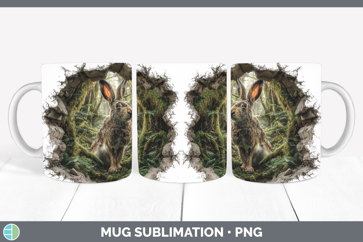 Snowshoe Hare Woodland 3D Hole Mug Wrap Sublimation Design
