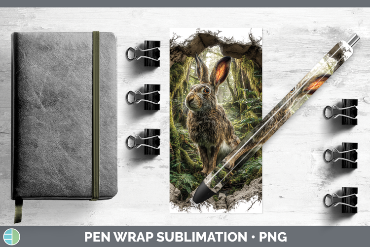 Snowshoe Hare Woodland 3D Hole Pen Wrap Sublimation Design