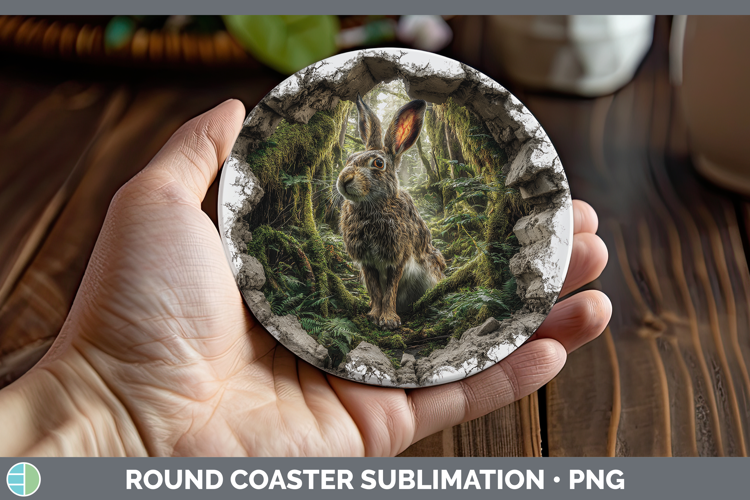 Snowshoe Hare Woodland 3D Hole Round Coaster Sublimation Des