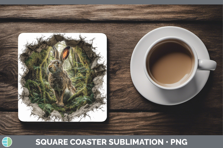 Snowshoe Hare Woodland 3D Hole Square Coaster Sublimation De