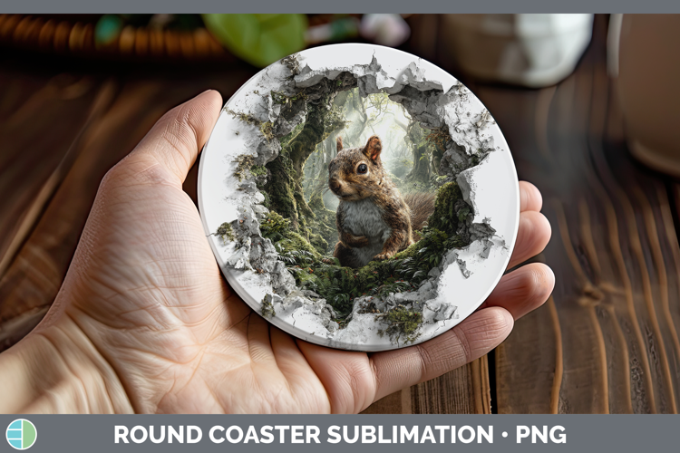 Squirrel Woodland 3D Hole Round Coaster Sublimation Design