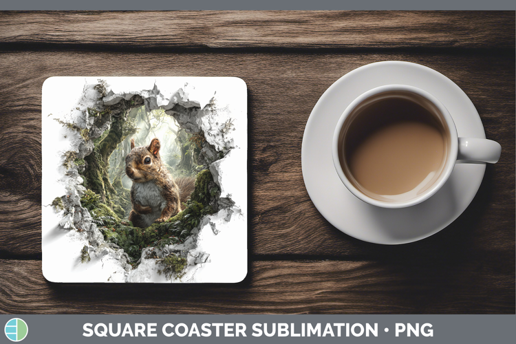 Squirrel Woodland 3D Hole Square Coaster Sublimation Design