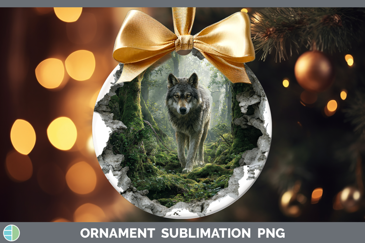 Wolf Woodland 3D Hole Ornament Sublimation Design