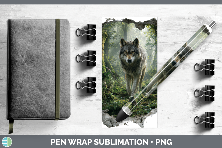 Wolf Woodland 3D Hole Pen Wrap Sublimation Design