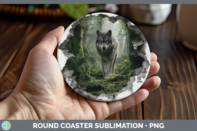 Wolf Woodland 3D Hole Round Coaster Sublimation Design
