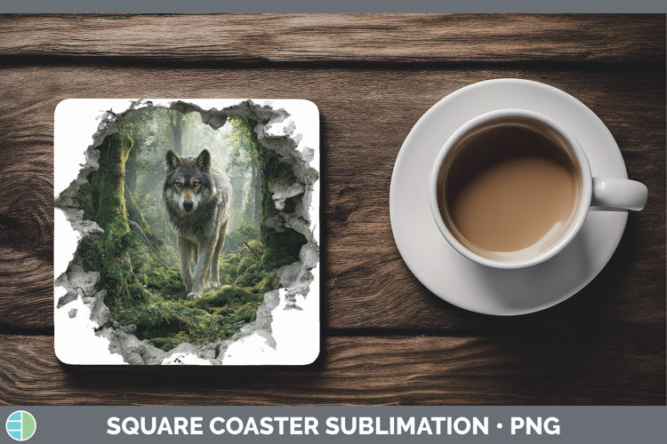 Wolf Woodland 3D Hole Square Coaster Sublimation Design