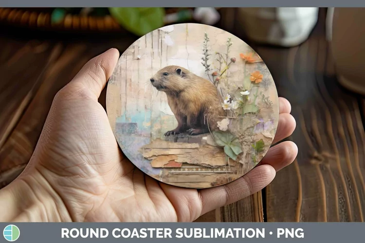 Woodland Animals Beaver Round Coaster Sublimation Coaster De