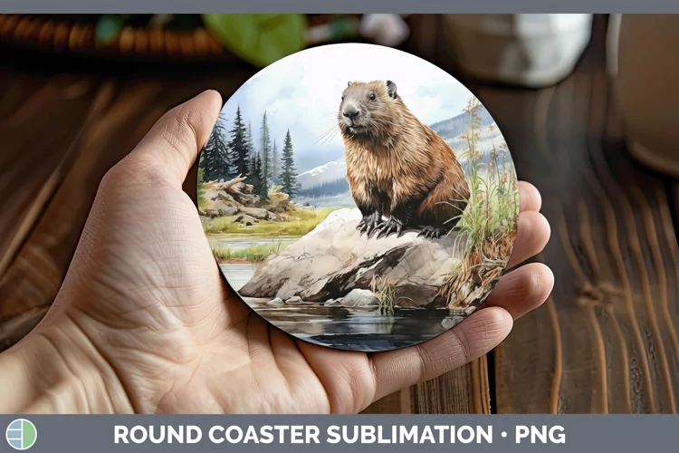 Woodland Animals Beaver Round Coaster Sublimation Coaster De