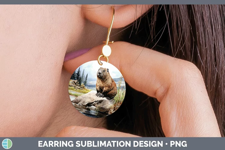Woodland Animals Beaver Round Earrings Sublimation Earrings
