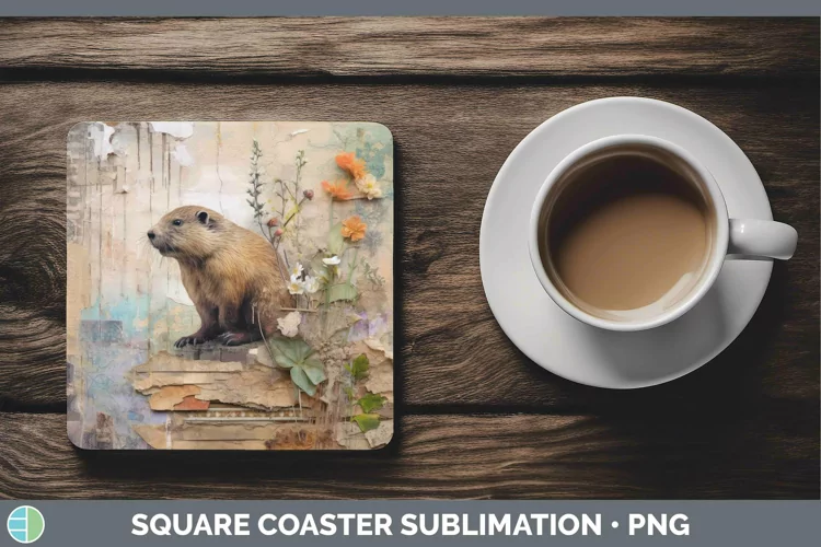 Woodland Animals Beaver Square Coaster Sublimation Coaster D