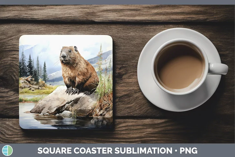 Woodland Animals Beaver Square Coaster Sublimation Coaster D