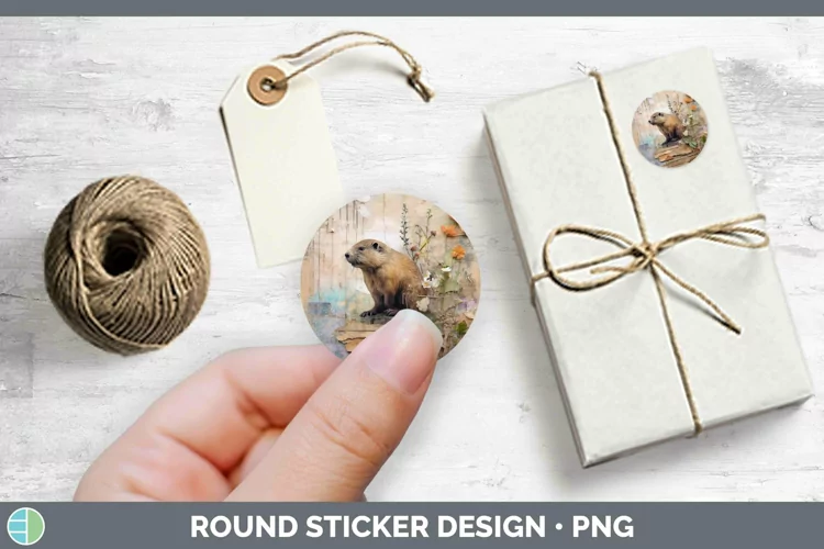 Woodland Animals Beaver Stickers | Round Labels Designs