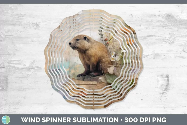 Woodland Animals Beaver Wind Spinner Sublimation Spinner Des
