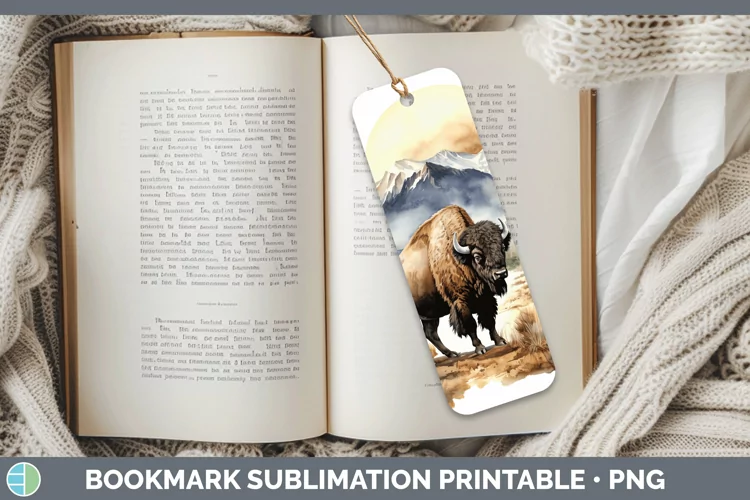 Woodland Animals Bison Bookmark Sublimation Printable Design