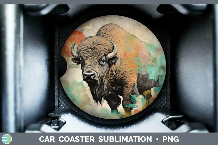 Woodland Animals Bison Car Coaster Sublimation Coaster Desig