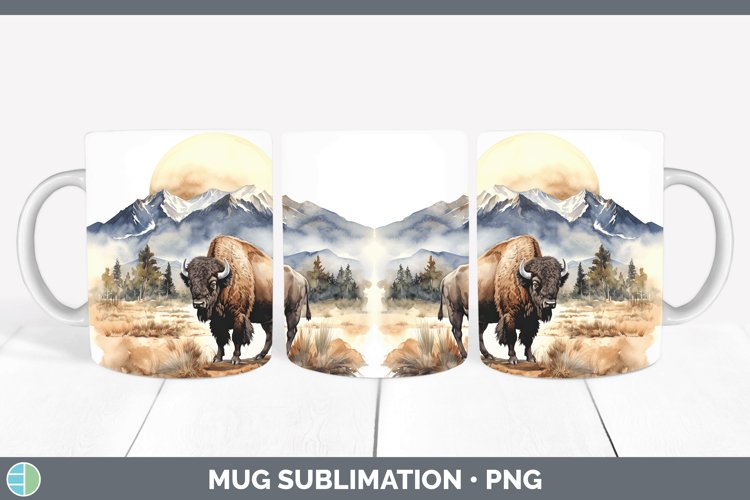 Woodland Animals Bison Mug Wrap Sublimation Coffee Cup Desig