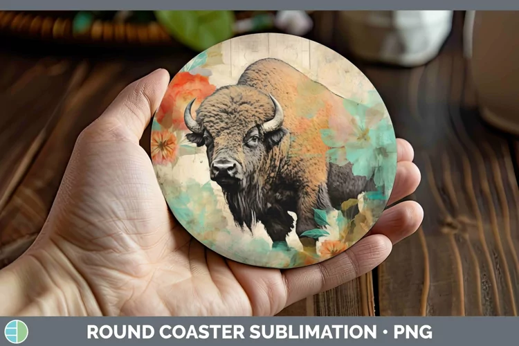 Woodland Animals Bison Round Coaster Sublimation Coaster Des