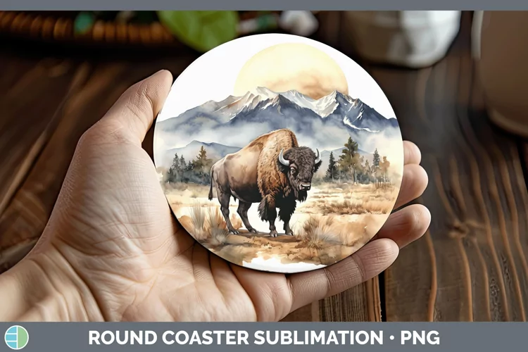 Woodland Animals Bison Round Coaster Sublimation Coaster Des