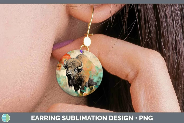 Woodland Animals Bison Round Earrings Sublimation Earrings D