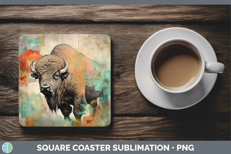 Woodland Animals Bison Square Coaster Sublimation Coaster De