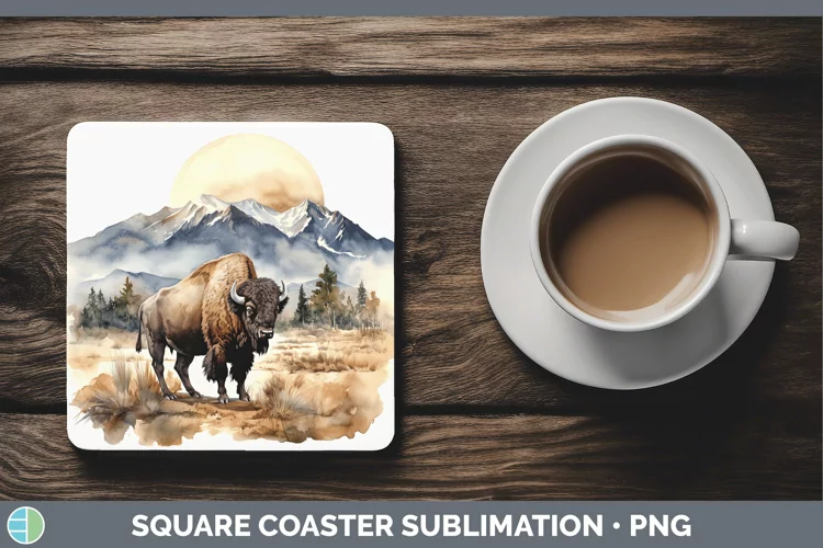Woodland Animals Bison Square Coaster Sublimation Coaster De