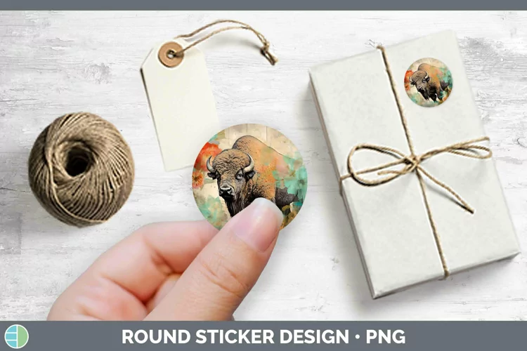 Woodland Animals Bison Stickers | Round Labels Designs