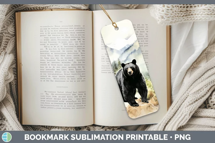 Woodland Animals Black Bear Bookmark Sublimation Printable D
