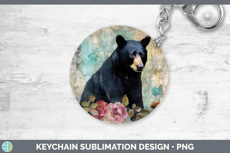 Woodland Animals Black Bear Keychain Sublimation Keyring Des