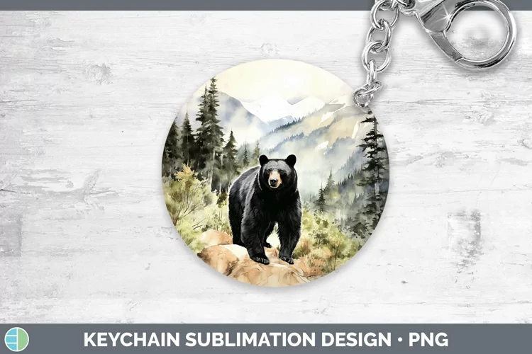 Woodland Animals Black Bear Keychain Sublimation Keyring Des